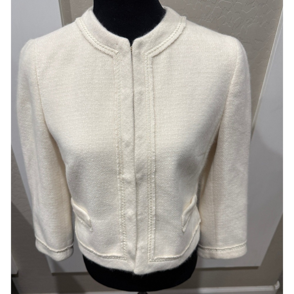 Saks Fifth Avenue Signature Cream Angora Virgin Wool Cropped Jacket Womens 8